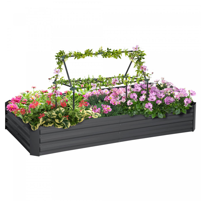 Outsunny Lit de jardin sureleve avec 2 cages a tomates en treillis, gris