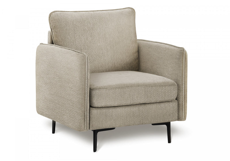 Chaise D'Appoint Chaise Rembourre, 34\" De Large, Tissu Beige, Pieds En Metal Noir