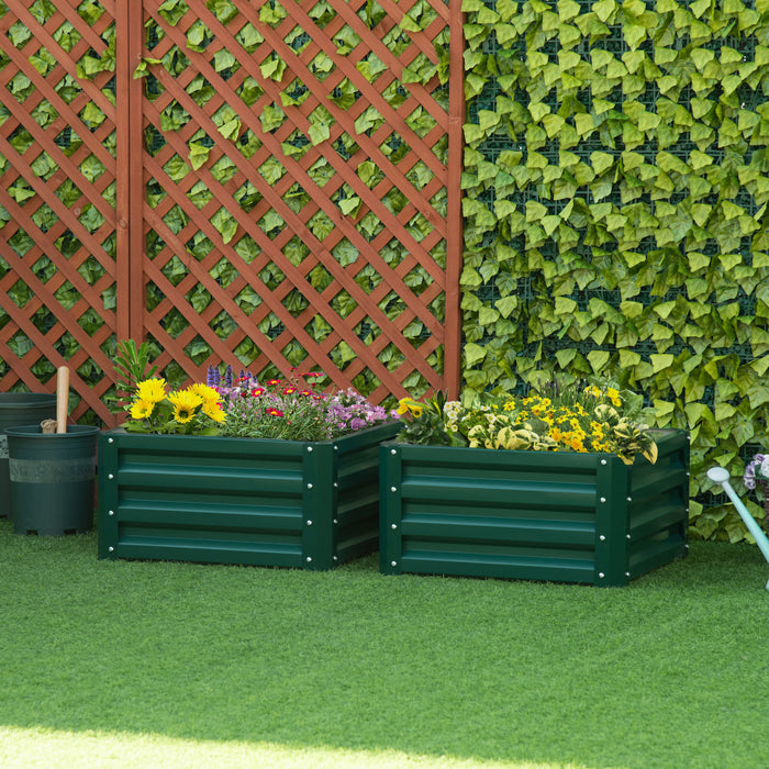 Outsunny Lot De 2 Pieces Parterre De Fleur Carre Potager De Jardin Jardinieres Bac A Fleurs 8 Panneaux Modulables En Acier Dim. 23.5\"l X 23.5\"l X 12\"h Vert