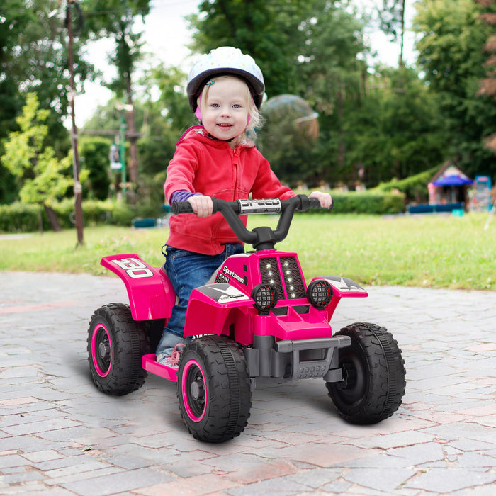Qaba Quad 6 V Pour Enfants, 4 Roues Alimentees Par Batterie, Voiture Electrique Avec Phares Led, Avant Et Arriere, Pour Garcons Et Filles Ages De 3 A 6 Ans, Rose