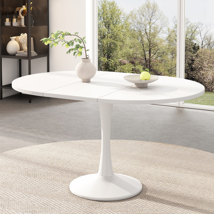 Table a manger ronde extensible Liam avec fonction gain de place, blanche