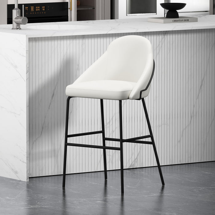 Tabouret de bar moderne en metal Gracie, rembourre, blanc et noir