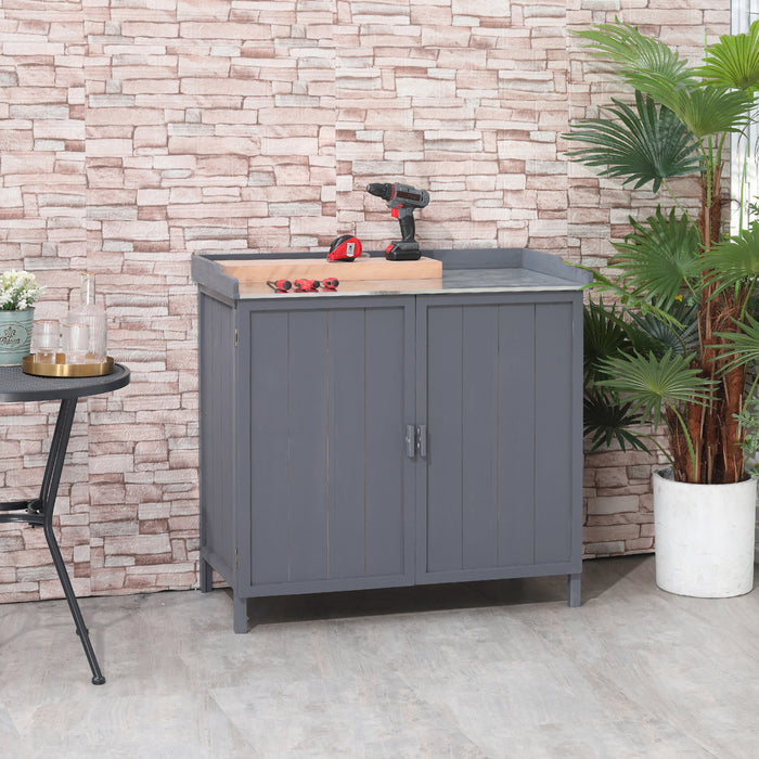 Outsunny Armoire De Rangement De Jardin, Table D'empotage D'exterieur, Gris