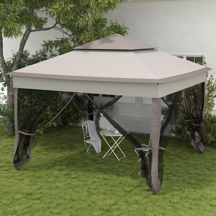 Gazebo A Toit Souple Auvent Escamotable 11' X 11', Filet En Maille, Gris