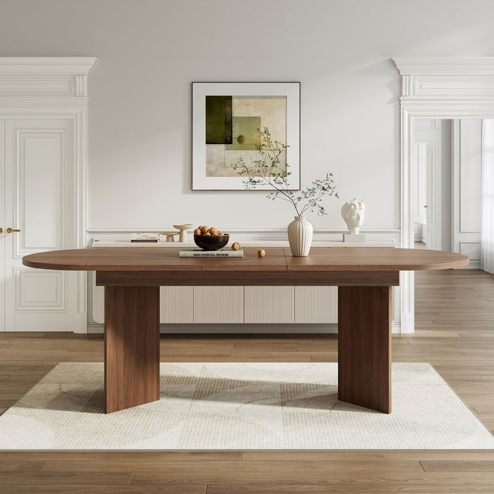 FlexDine Table a Manger Ovale Extensible 63-79 po avec Rallonge Cachee et Base a Double Piedestal, Noyer