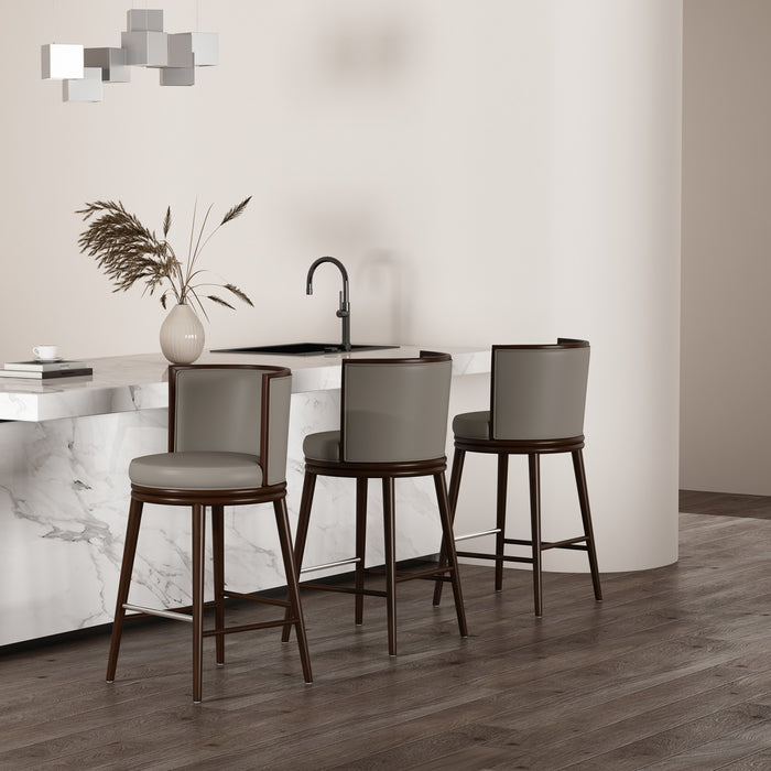 Tabouret de bar moderne en bois et tissu Evalyn, taupe - Lot de 3