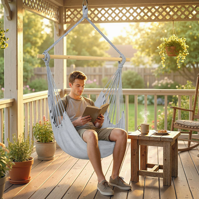 Chaise Hamac Outsunny, Fauteuil Suspendu en Macrame, Gris