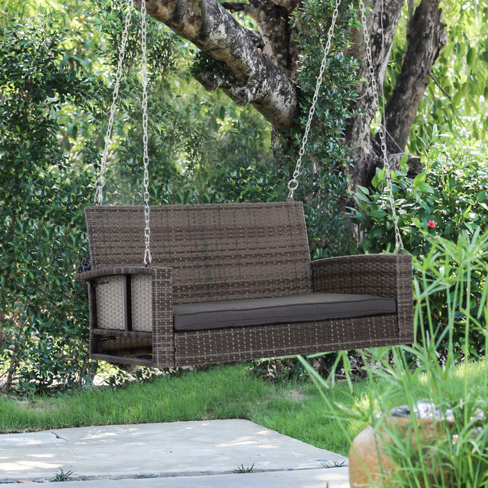 Outsunny Banc Suspendu En Rotin Chaise Suspendue De Jardin Balancoire Exterieure En Osier Pour 2 Personnes Avec Hamac Double Pour Cour, Gris