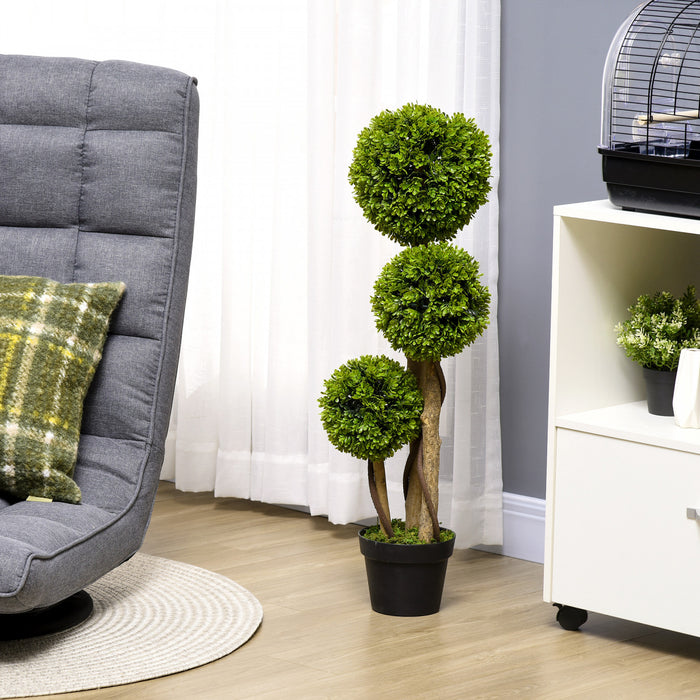 HOMCOM 3pi Artificiel Buis Triple Boule Topiaire Arbre en pot de pepiniere