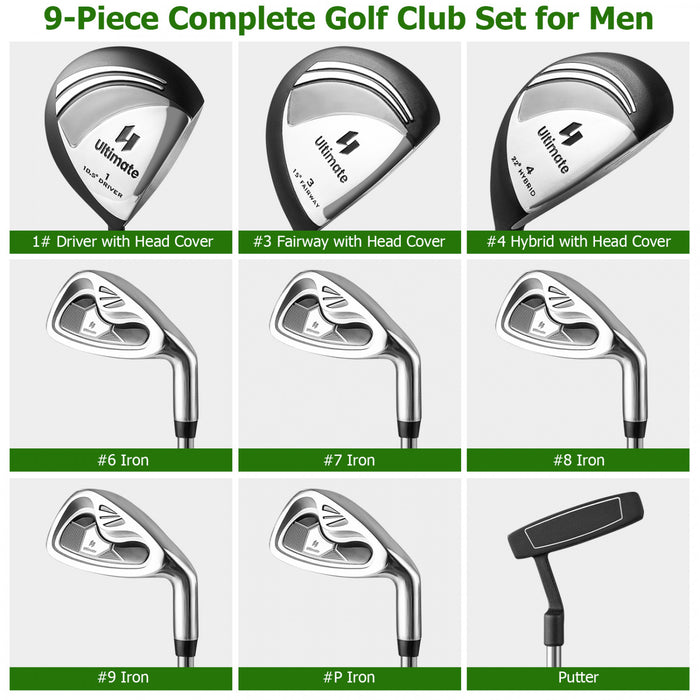 Costway 9 Pcs Hommes Complet Golf Club Ensemble A Droite Avec 460cc Alliage Driver Fers Gris