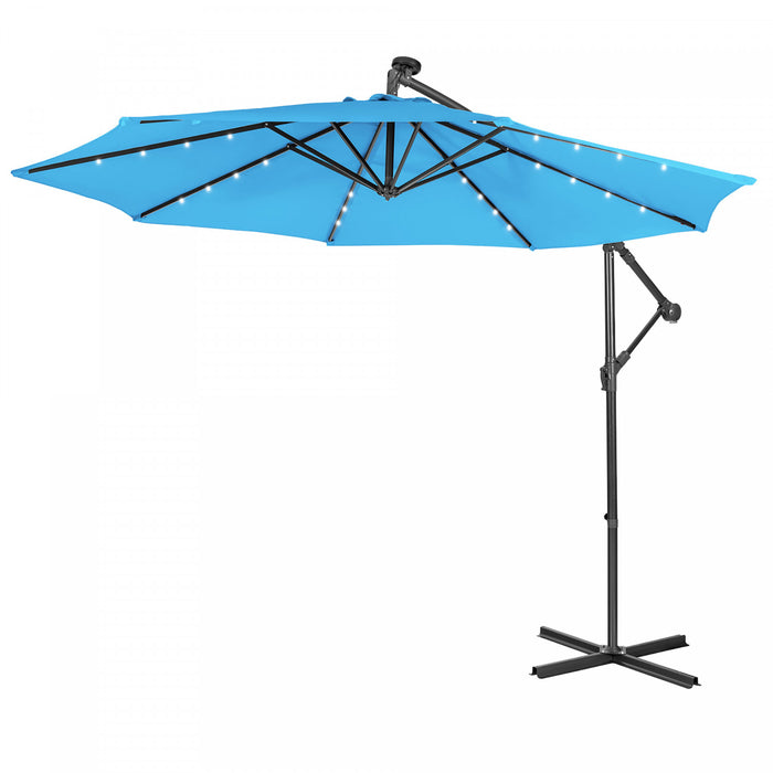 Costway Parasol deporte solaire 10FT 32 LED eclairees Bleu pour patio exterieur