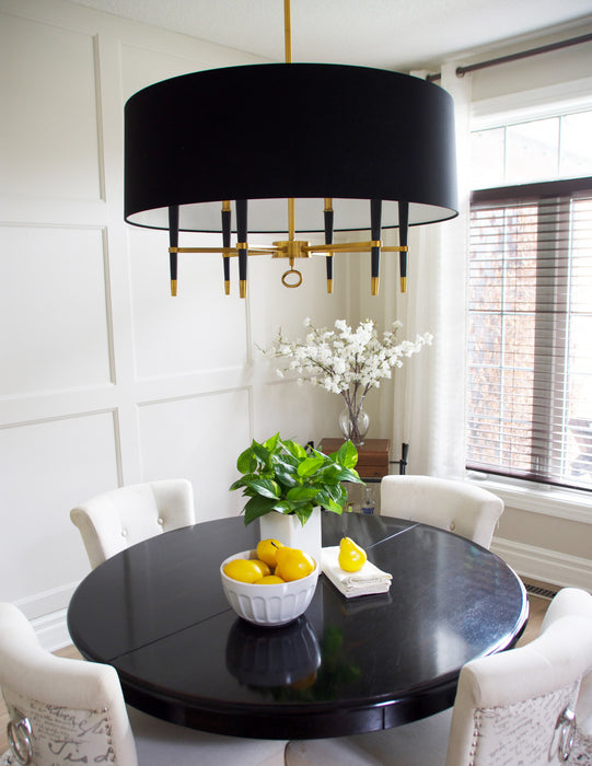 Lustre Langford de Dainolite avec abat-jour noir, fini bronze rétro et 6 ampoules