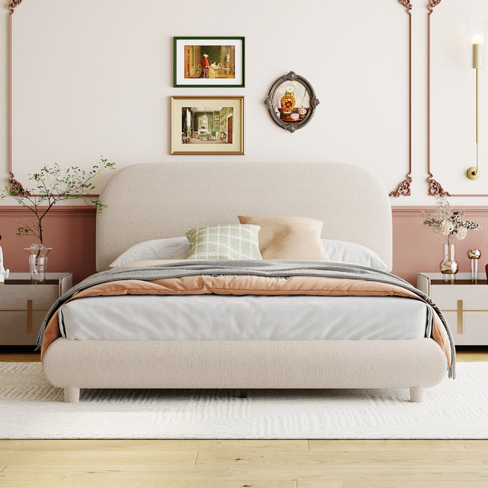 Lit plateforme Sophie rembourre en polaire Teddy avec tissu doux et cadre robuste, taille Full, beige