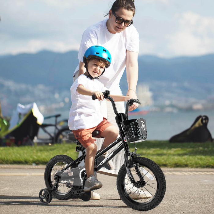 Costway 14\" Velo Pour Enfants Avec Roues D'entrainement Guidon Et Frein A Main Reglable Noir
