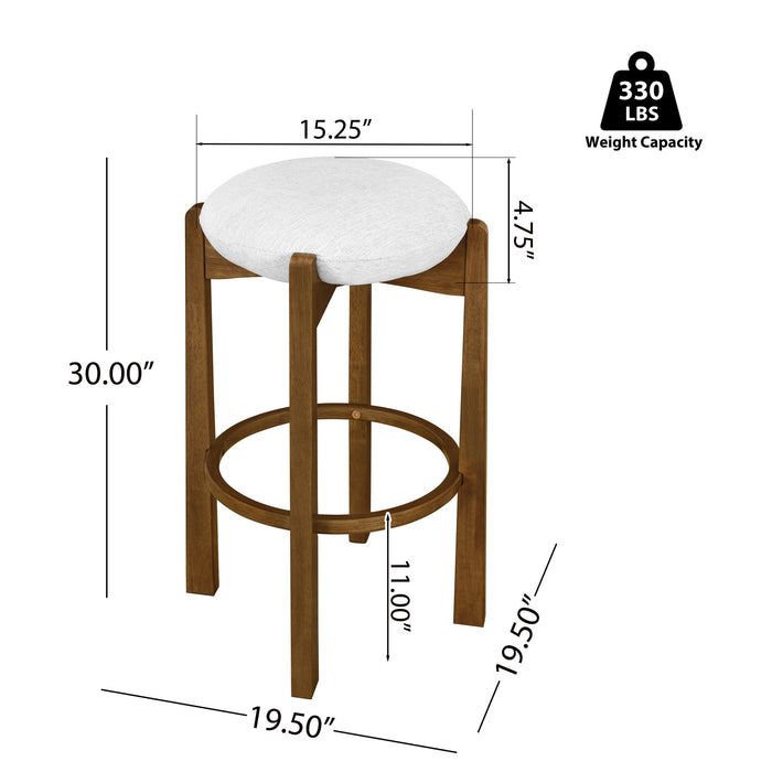 Olivia – Lot de 2 tabourets de bar d’interieur en bois d’hevea avec assise ronde, structure durable et revetement en tissu