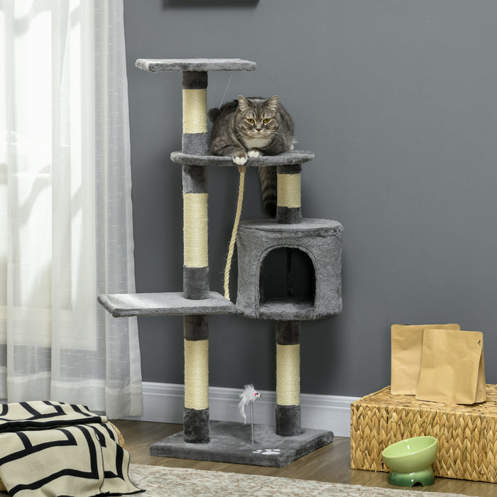Pawhut Arbre A Chat A Gratter 44 Pouces Centre D'activites Multi-niveaux, Gris