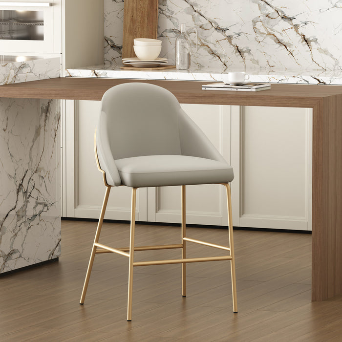 Tabouret de comptoir moderne en metal Gracie, rembourre, gris pierre et or