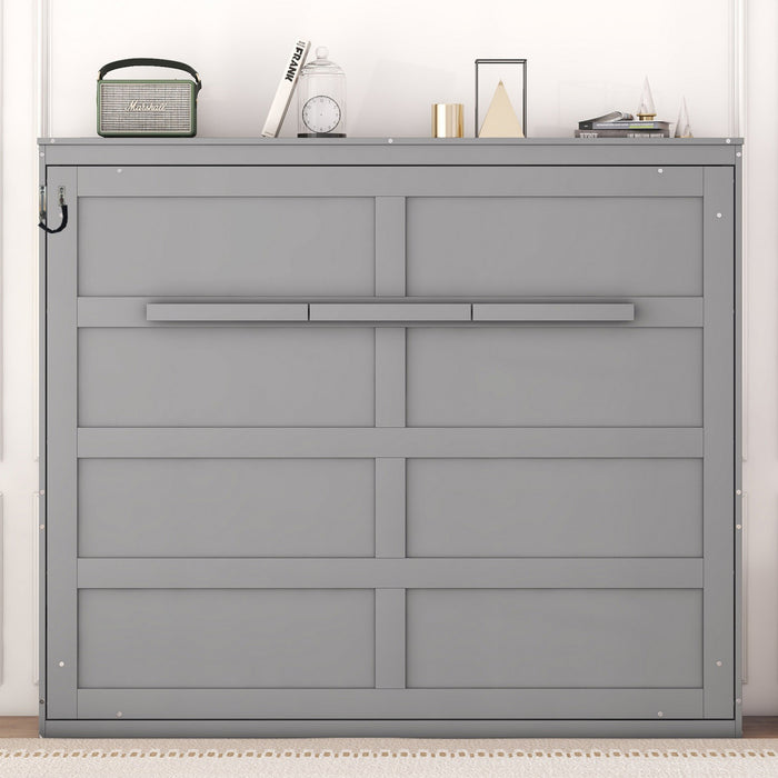 Evelyn Lit mural escamotable gain de place Murphy avec design d’armoire pliable, taille Queen, gris