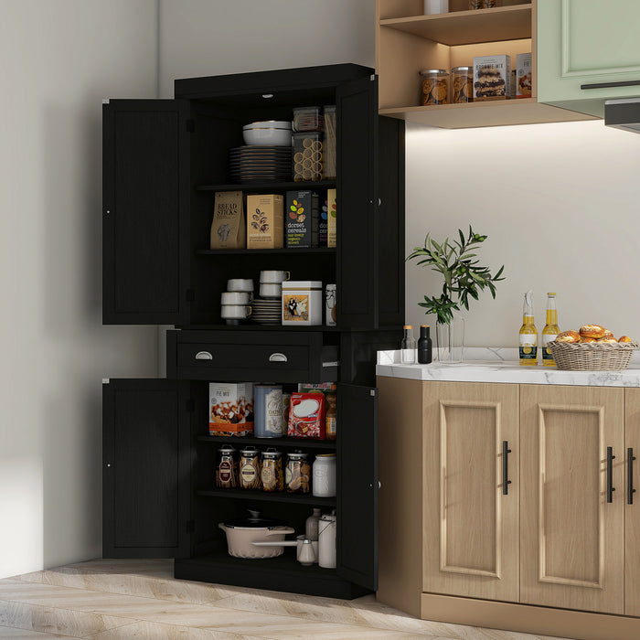 HOMCOM Armoire de rangement pour garde-manger de cuisine avec tiroir, noir