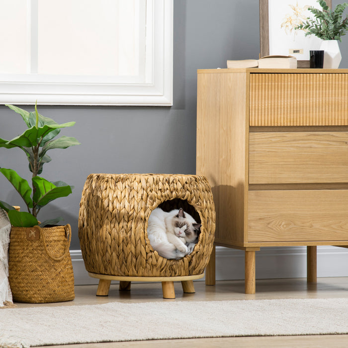 Lit Pour Chat En Osier Avec Coussin Lavable, Marron Clair