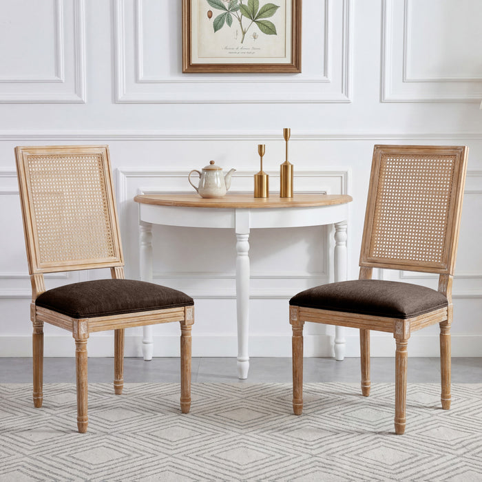 Oliver lot de 2 chaises de salle a manger en bois massif (hevea) avec assise rembourree, dossier en cannage et pieds canneles, marron