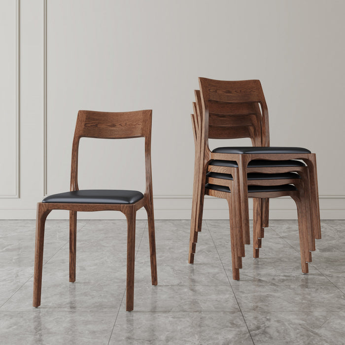 Chaise de salle a manger Moderne en bois et cuir vegetalien noir - Lot de 4