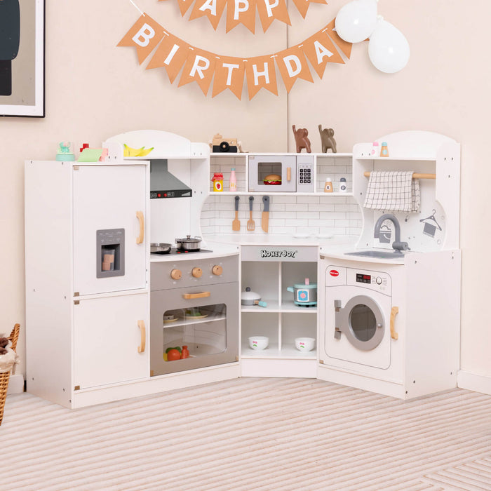 Costway Corner Play Kitchen Baby Kitchen Playset Avec Capuchon De Gamme, Machine A Glace, Micro-ondes