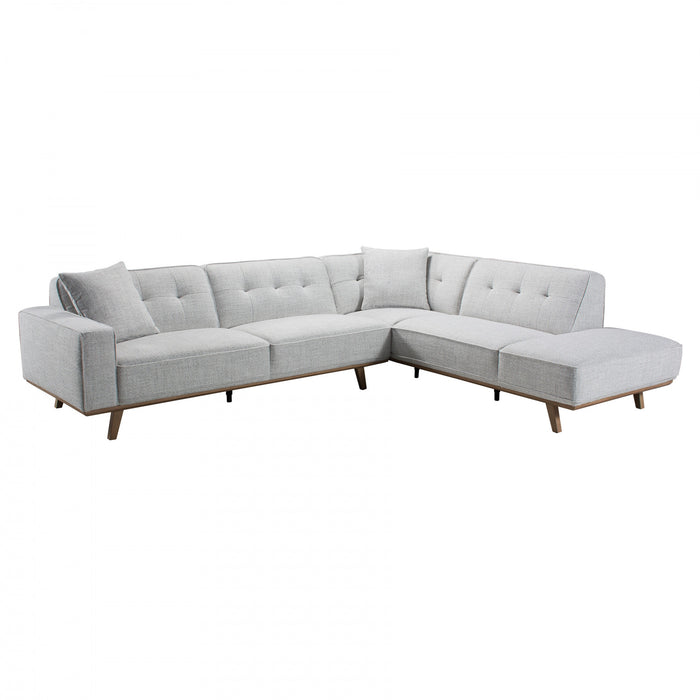 Sloane Sectionnel 2 pieces en tissu aspect lin avec dossier touffete et pieds en bois fuseles - Gris pale