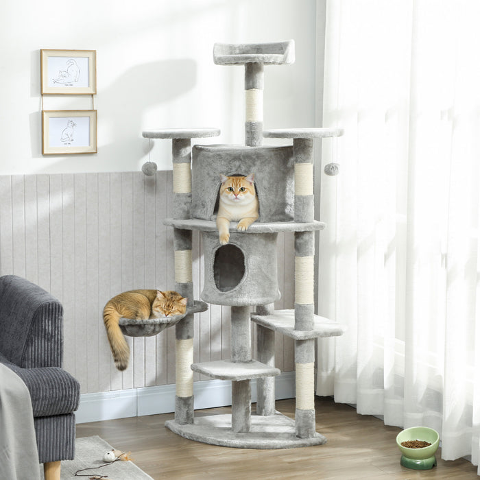 Arbre a chat de 62 pouces avec poteau a griffer pour chats d'interieur