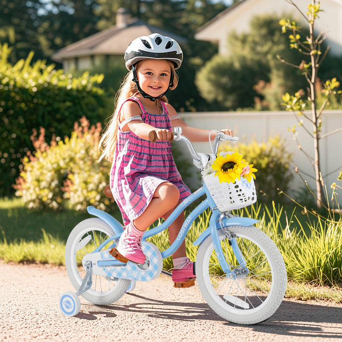 Costway 16\" Enfants Velo Tout-petit Velo Reglable Avec Roue D'entrainement Pour 4-7 Ans Fille Bleue