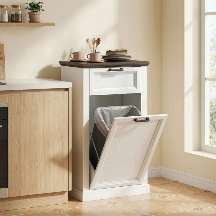 HOMCOM Meuble a Poubelle Basculant 38L avec Tiroir Effet Bois Blanc