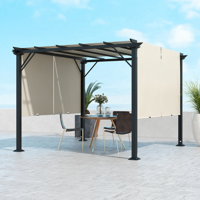 Outsunny Auvent De Pergola Retractable 10' X 10' Pour Jardin, Beige