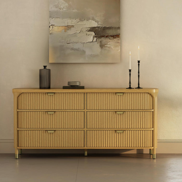 Commode contemporaine Park 68\" en bois naturel (6 tiroirs)
