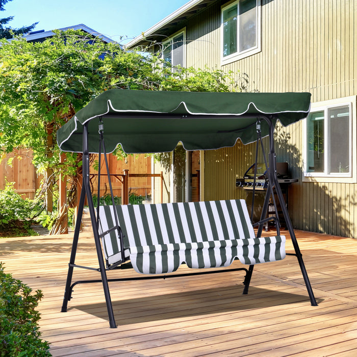 Outsunny Balancelle De Jardin 3 Places Toit Inclinaison Reglable Coussins Assise Et Dossier Acier Noir Polyester Vert