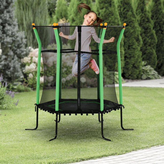 Soozier Mini trampoline pour enfants de 63\" pour interieur avec filet d'enceinte, poteau elastique epais rembourre, cadeau pour enfant de 3 a 10 ans, vert