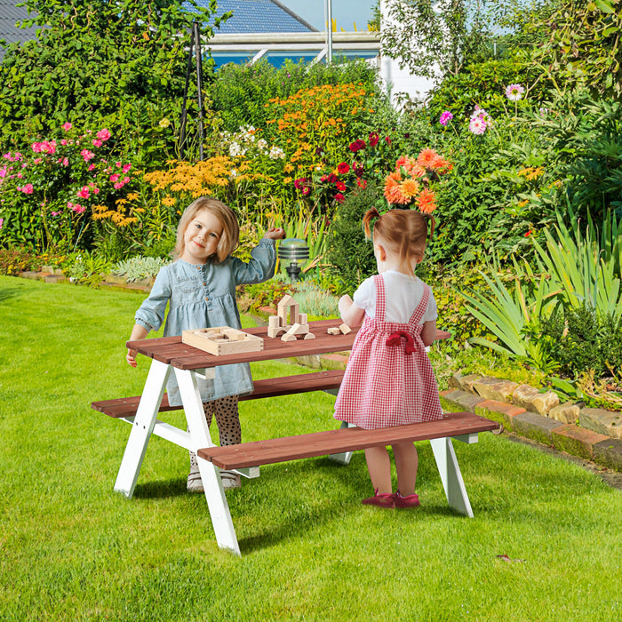 Outsunny Ensemble Table Et Chaise De Pique-nique Pour Enfants, Banc De Table En Bois, Activite De Plein Air Pour Jardin, Pelouse, Cadeau Pour Filles Et Garcons Ages De 3 A 8 Ans