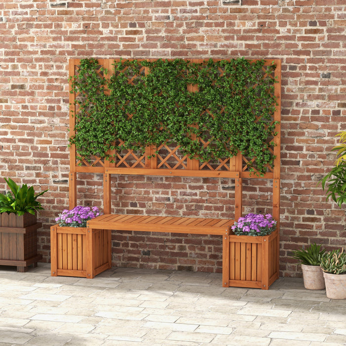 Outsunny Banc De Jardin En Bois Avec Treillis Et Jardinieres Pour Patio