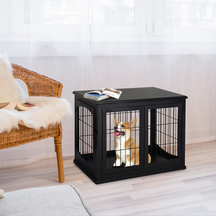 Pawhut Cage A Chien Decorative De 26\" En Bois Avec Double Porte D'entree Et Design Simple Et Moderne, Noir