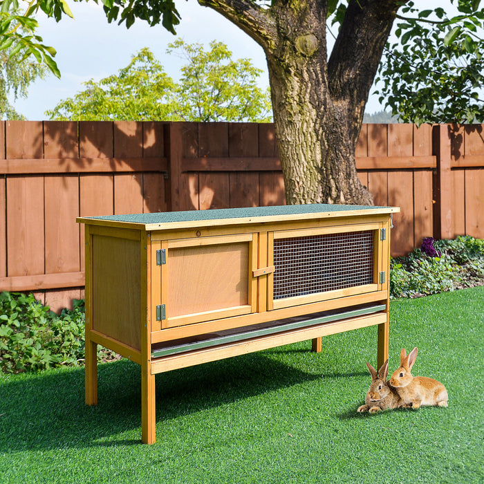 PawHut Clapier a Lapins en Bois, Cage pour Lapins Interieure Exterieure avec Tiroir Coulissant et Toit Ouvrable, 1 a 2 Lapins, Jaune