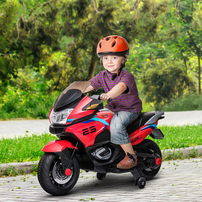 Aosom Moto Pour Enfants Avec Roues D'entrainement, Jouet A Enfourcher 12 V Pour Les Enfants De 3 A 8 Ans A Une Vitesse Maximale De 3,7 Mi/h, Moto A Piles Pour Enfants Avec Lumieres, Musique, Rouge