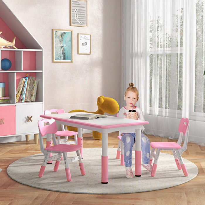 Qaba Ensemble De Table Et Chaises Pour Enfants Avec 4 Chaises, Hauteur Reglable, Surface De Table Facile A Nettoyer, Pour 1.5 A 5 Ans, Rose