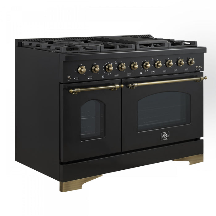 Cuisiniere a double combustible Antico de 48 pouces , noire, 5,5 pi³ four double - FFSGS6113-48BLK