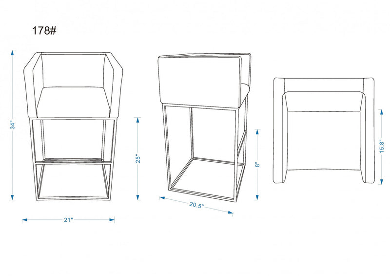 Tabouret de comptoir Embassy style milieu du siecle en metal et tissu creme - Lot de 2