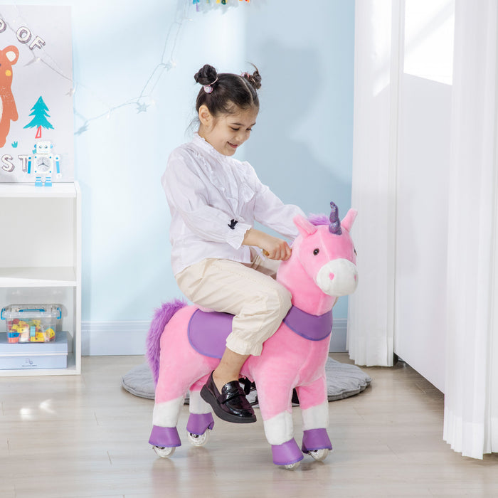 Qaba Cheval A Bascule Mecanique Equitation Poney Jouet Avec Roues Cadeau Pour 3-6 Ans Filles Garcons, Licorne