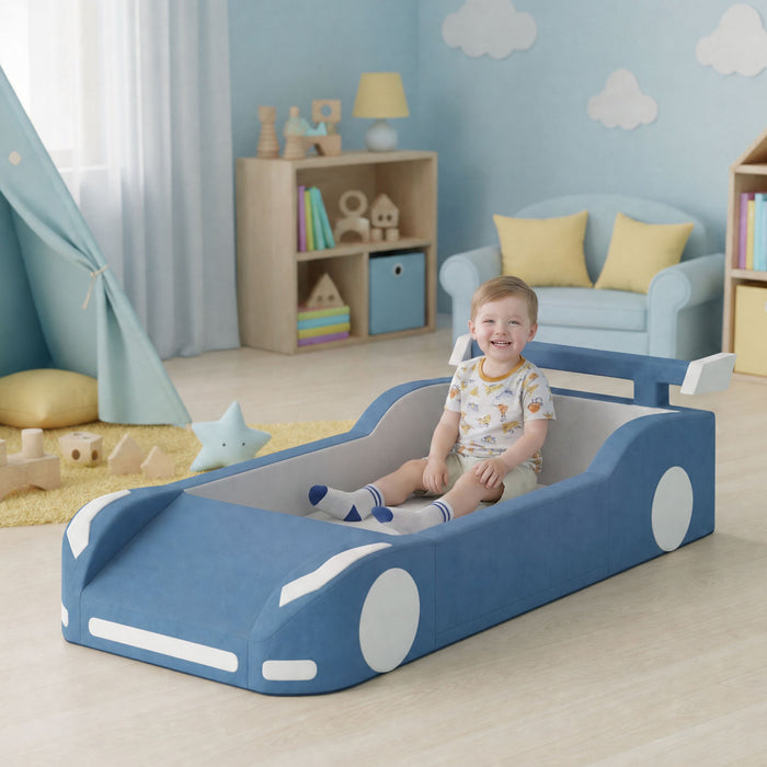 Qaba Jeu de motricite pour tout-petits, convertible en mini piscine a balles ou lit enfant, bleu