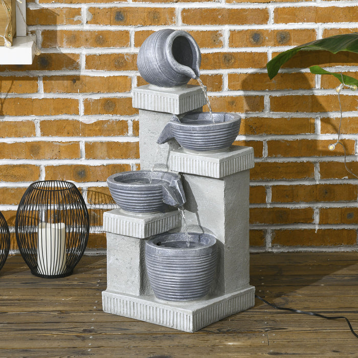 Outsunny Fontaine D'exterieur Fontaine A Eau En Resine A Lumiere Led