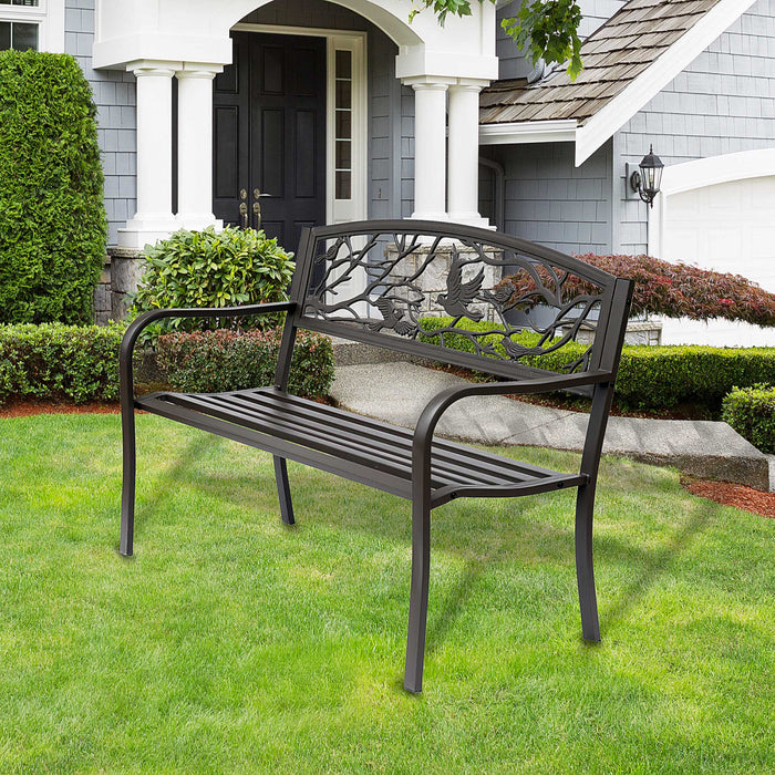 Banc De Jardin En Metal Outsunny 50\" Avec Motif Oiseau Vintage, Brun