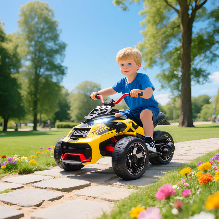 Qaba Vtt Electrique Pour Enfants, Alimente Par Batterie 12 V, Jaune