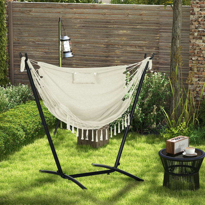 Outsunny Chaise Hamac avec Support, Chaise Suspendue, Appuie-tete, creme