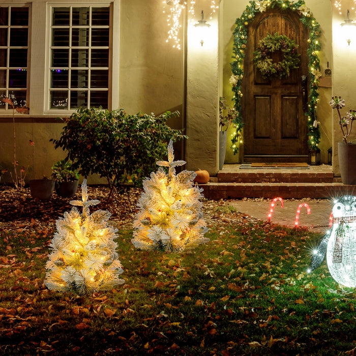 Homcom 2 Sapins De Noel De 2pi Artificiels Pre-eclaires, 60 Lumieres Led